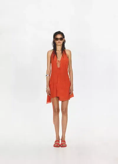 Mango Silk Overlay Dress With Bows In Red