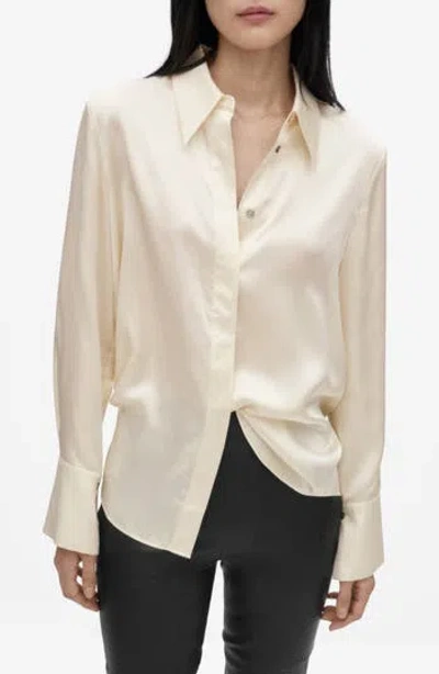 Mango Silk Satin Button-up Shirt In White