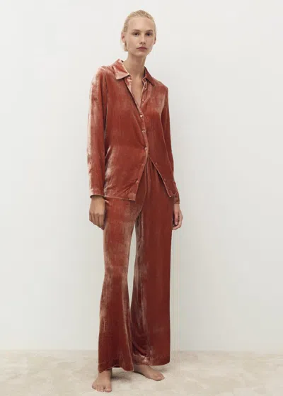 Mango Pantalon Velours Soie Orange Brûlé - Femme - M -