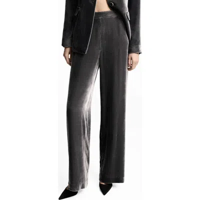 Mango Silvie Straight Leg Velvet Trousers In Silver