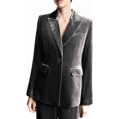 Mango Silvie Velvet Blazer In Silver