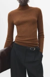 Mango Simonet Turtleneck Rib Sweater In Brown