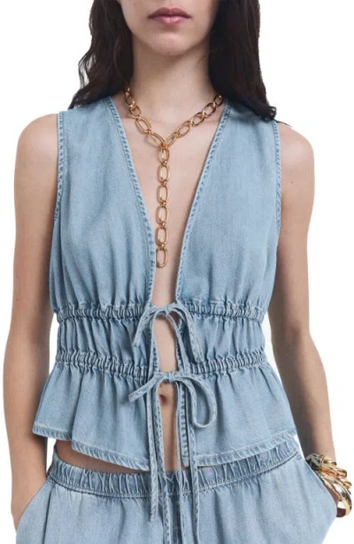 Mango Siros Tie Front Denim Vest In Blue