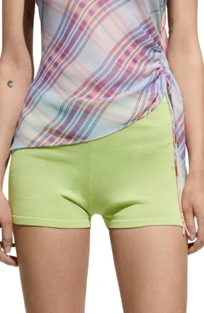 Mango Skinny Metallic Knit Shorts In Lime