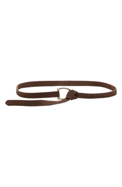 Mango Skinny Suede Belt In Brown