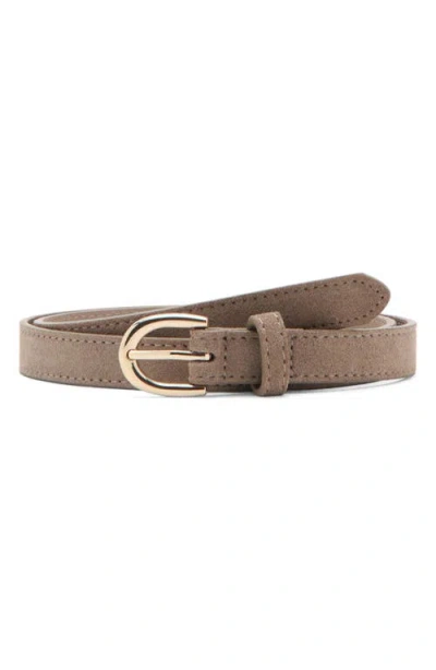 Mango Skinny Suede Belt In Medium Brown