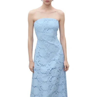Mango Sky Embroidered Strapless Cotton Sundress