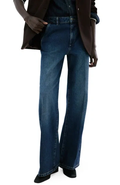 Mango Slant Pocket Mid Rise Wide Leg Jeans In Blue