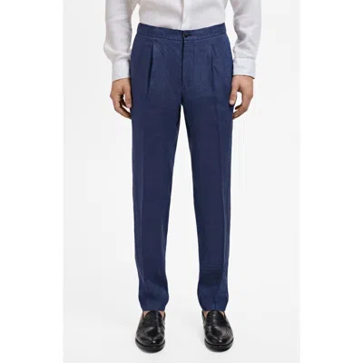 Mango Slarerni Slim Fit Linen Pants In Blue