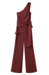 Mango Sleeveless Asymmetric Jumpsuit In Burgundy
