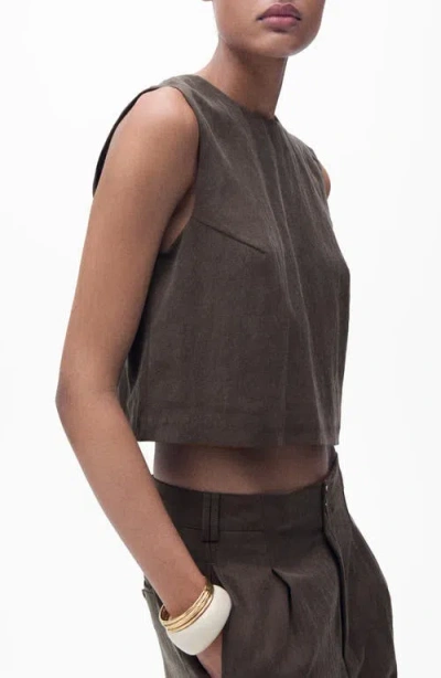 Mango Sleeveless Back Button Crop Top In Brown