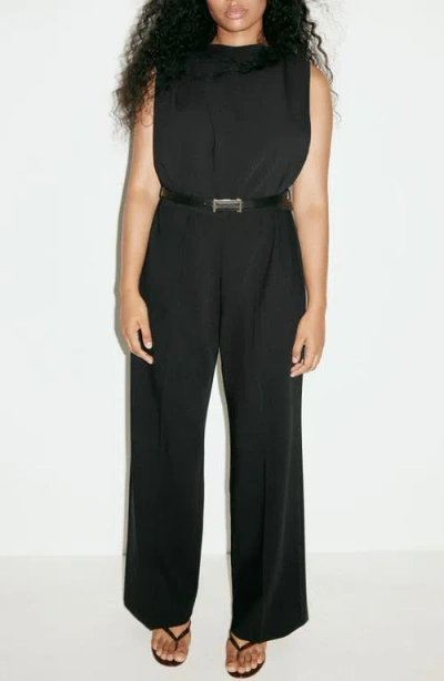 Mango Sleeveless Belted Jumpsuit In Black