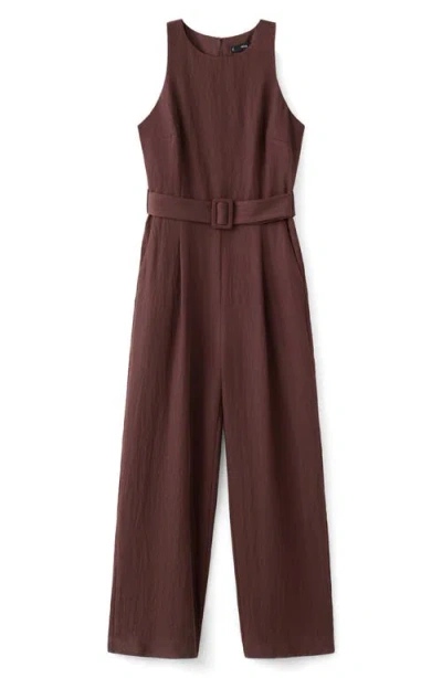 Mango Sleeveless Belted Jumpsuit In Brown