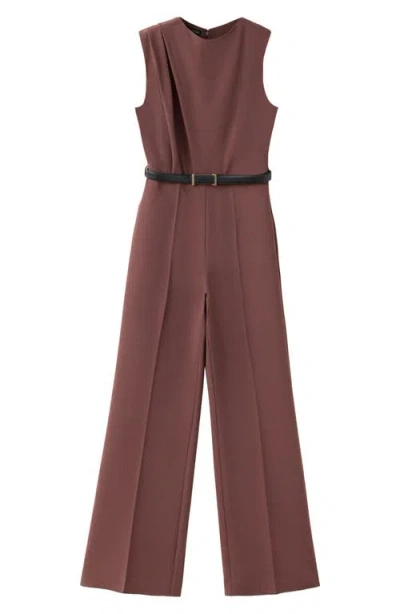 Mango Sleeveless Belted Jumpsuit In Brown