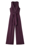 Mango Belt Linen Jumpsuit In Blackberry