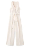 Mango Sleeveless Belted Linen Jumpsuit In White