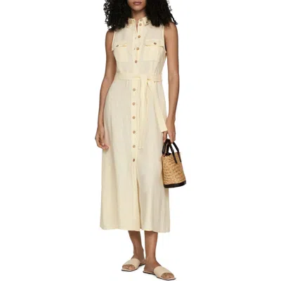 Mango Sleeveless Belted Linen Midi Shirtdress In Neutral