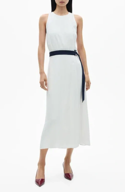Mango Sleeveless Belted Midi Dress In White