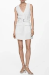 Mango Sleeveless Belted Minidress In Off White