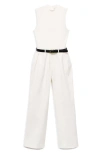 Mango Sleeveless Belted Wide Leg Jumpsuit In White