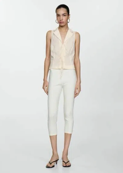 Mango Sleeveless Blouse With Bows Ecru