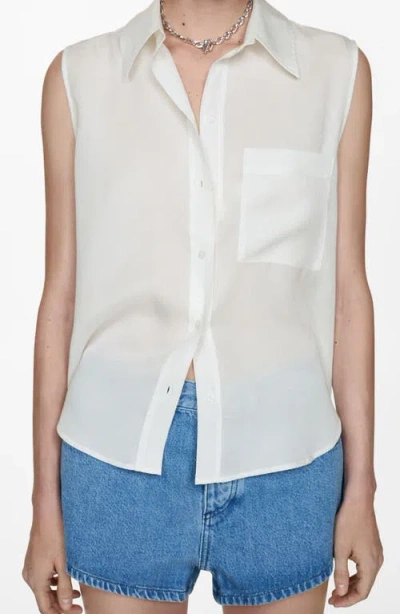 Mango Sleeveless Button-up Shirt In Off White