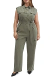 Mango Sleeveless Cargo Jumpsuit In Khaki