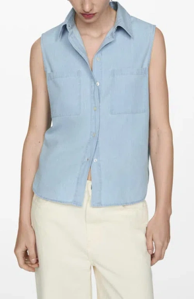 Mango Sleeveless Chambray Button-up Shirt In Light Blue