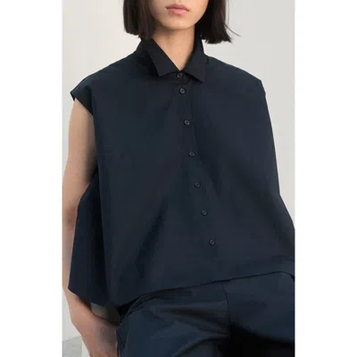 Mango Sleeveless Cotton Button-up Shirt In Black