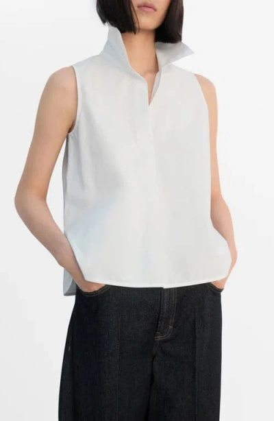 Mango Sleeveless Cotton Button-up Shirt In White