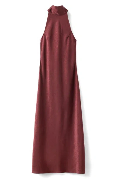 Mango Sleeveless Crinkle Satin Maxi Dress In Burgundy
