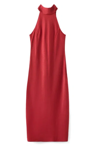 Mango Sleeveless Crinkle Satin Maxi Dress In Red