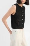 Mango Sleeveless Crochet Button-up Top In Black