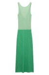 Mango Long Two-tone Crochet Dress Green In Green