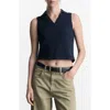 Mango Sleeveless Crop Piqué Polo In Navy