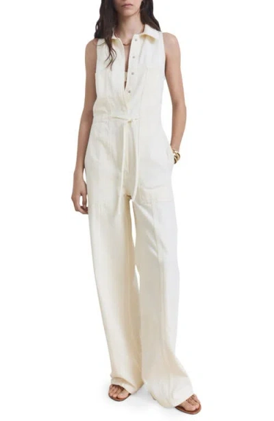 Mango Sleeveless Denim Jumpsuit In Sand