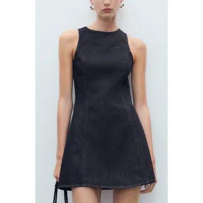 Mango Sleeveless Denim Minidress In Black