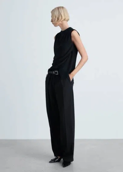 Mango Sleeveless Draped Blouse Black