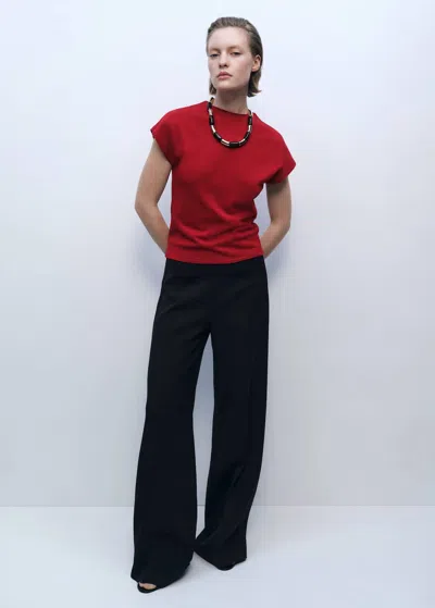 MANGO PULL-OVER MAILLE FINE MANCHES COURTES ROUGE - FEMME - XXL - MANGO