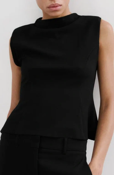 Mango Sleeveless Flare Top With Shoulder Pads In Black