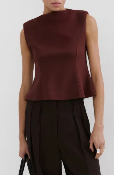 Mango Sleeveless Flare Top With Shoulder Pads In Black
