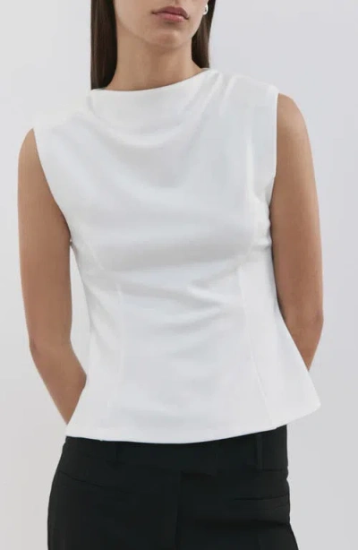 Mango Sleeveless Flare Top With Shoulder Pads In White