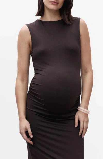 Mango Sleeveless Knit Midi Dress In Brown