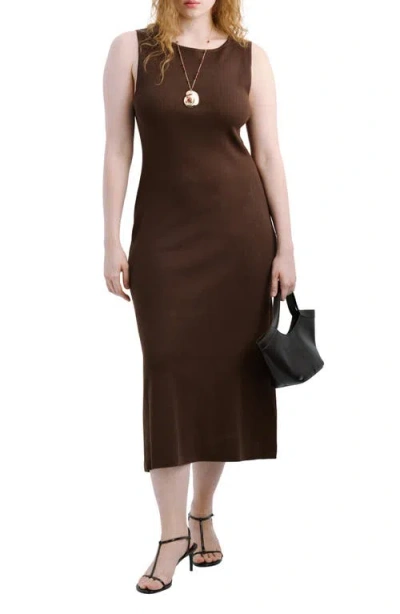 Mango Sleeveless Knit Midi Dress In Brown