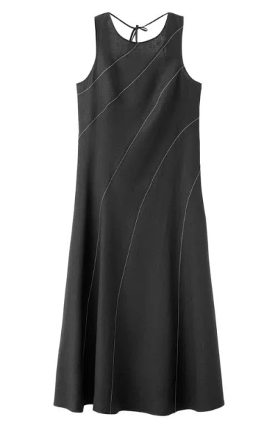 Mango Sleeveless Linen Blend Dress In Black