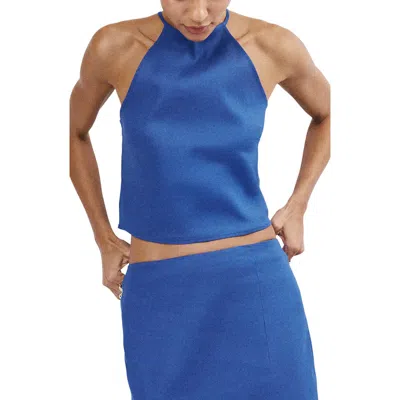 Mango Sleeveless Linen Blend Top In Blue