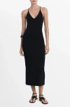 Mango Midi-dress With Back Neckline Black In Black