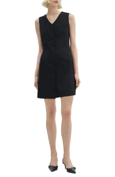 Mango Sleeveless Mini Shirtdress In Noir