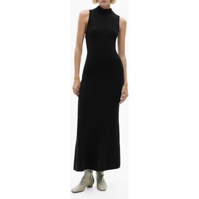 Mango Sleeveless Open Back Knit Maxi Dress In Black