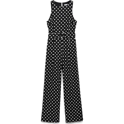 MANGO MANGO SLEEVELESS POLKA DOT LINEN BLEND JUMPSUIT